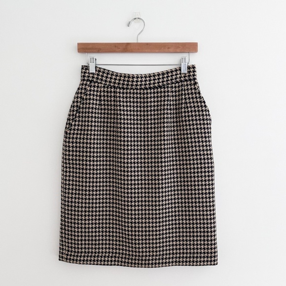 Vintage Evan Picone Wool Houndstooth Pencil Skirt Navy & Tan Women's Size Small